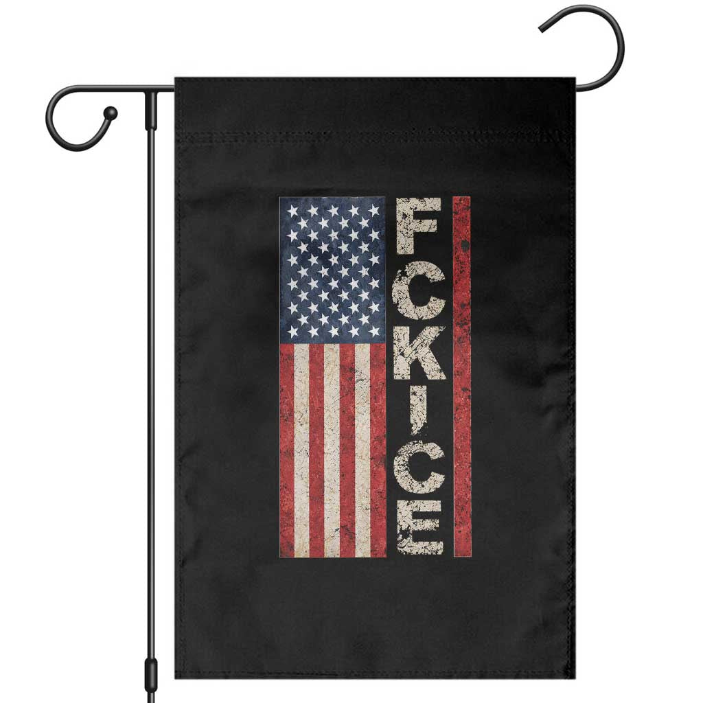 F Ice Retro Distressed American Flag Garden Flag Patriotic Against Ice Justice Protest Resistance TS02 Black Print Your Wear