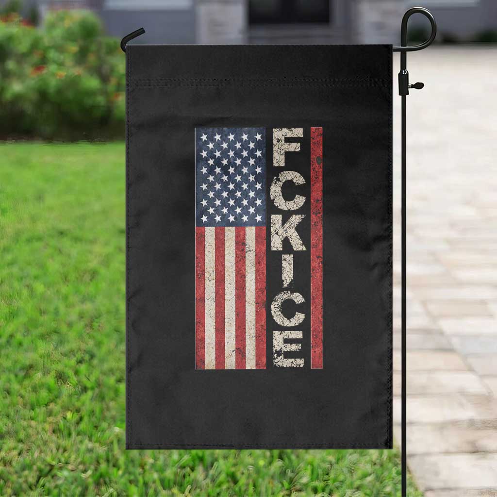 F Ice Retro Distressed American Flag Garden Flag Patriotic Against Ice Justice Protest Resistance TS02 Print Your Wear