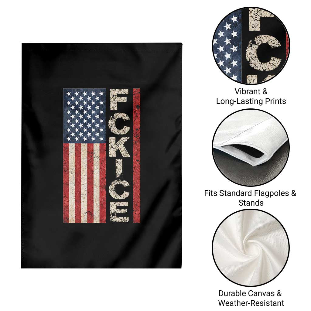 F Ice Retro Distressed American Flag Garden Flag Patriotic Against Ice Justice Protest Resistance TS02 Print Your Wear