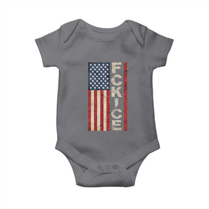 F Ice Retro Distressed American Flag Baby Onesie Patriotic Against Ice Justice Protest Resistance TS02 Charcoal Print Your Wear