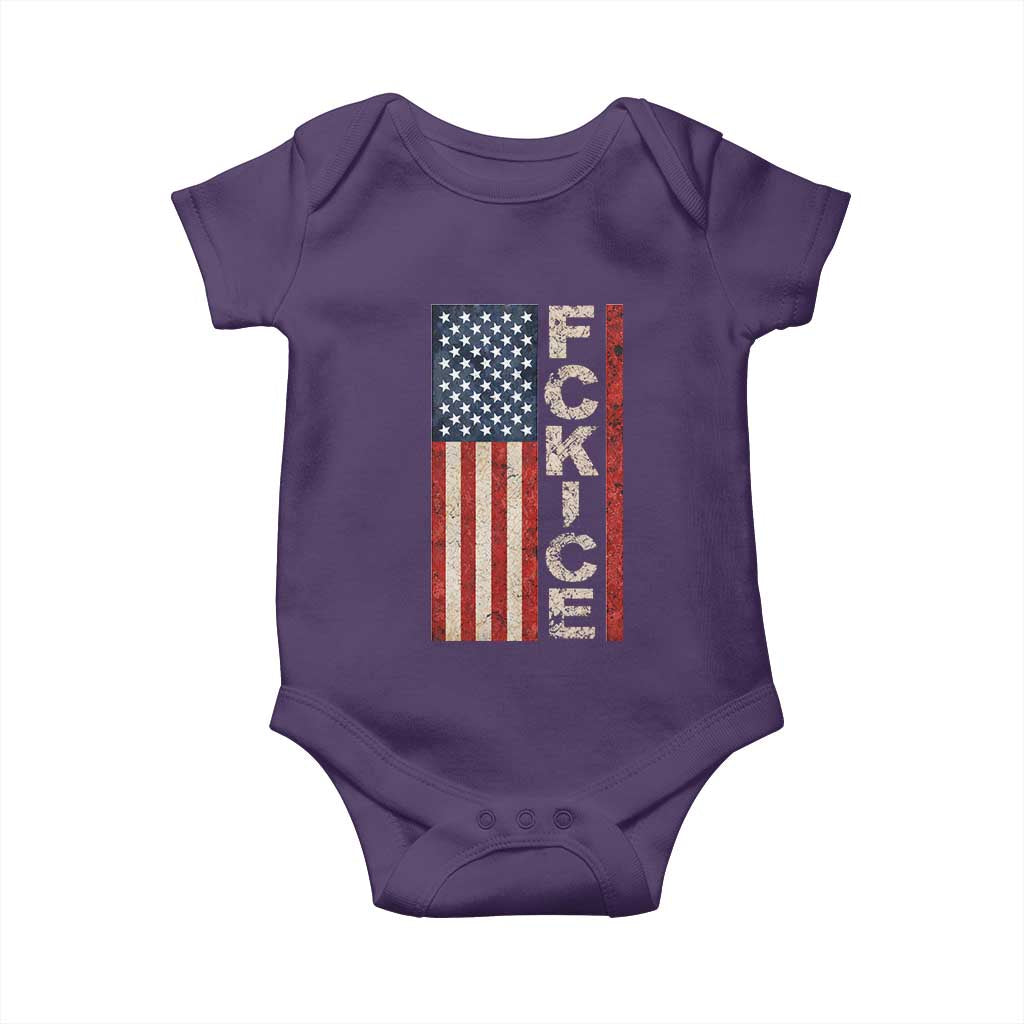 F Ice Retro Distressed American Flag Baby Onesie Patriotic Against Ice Justice Protest Resistance TS02 Purple Print Your Wear