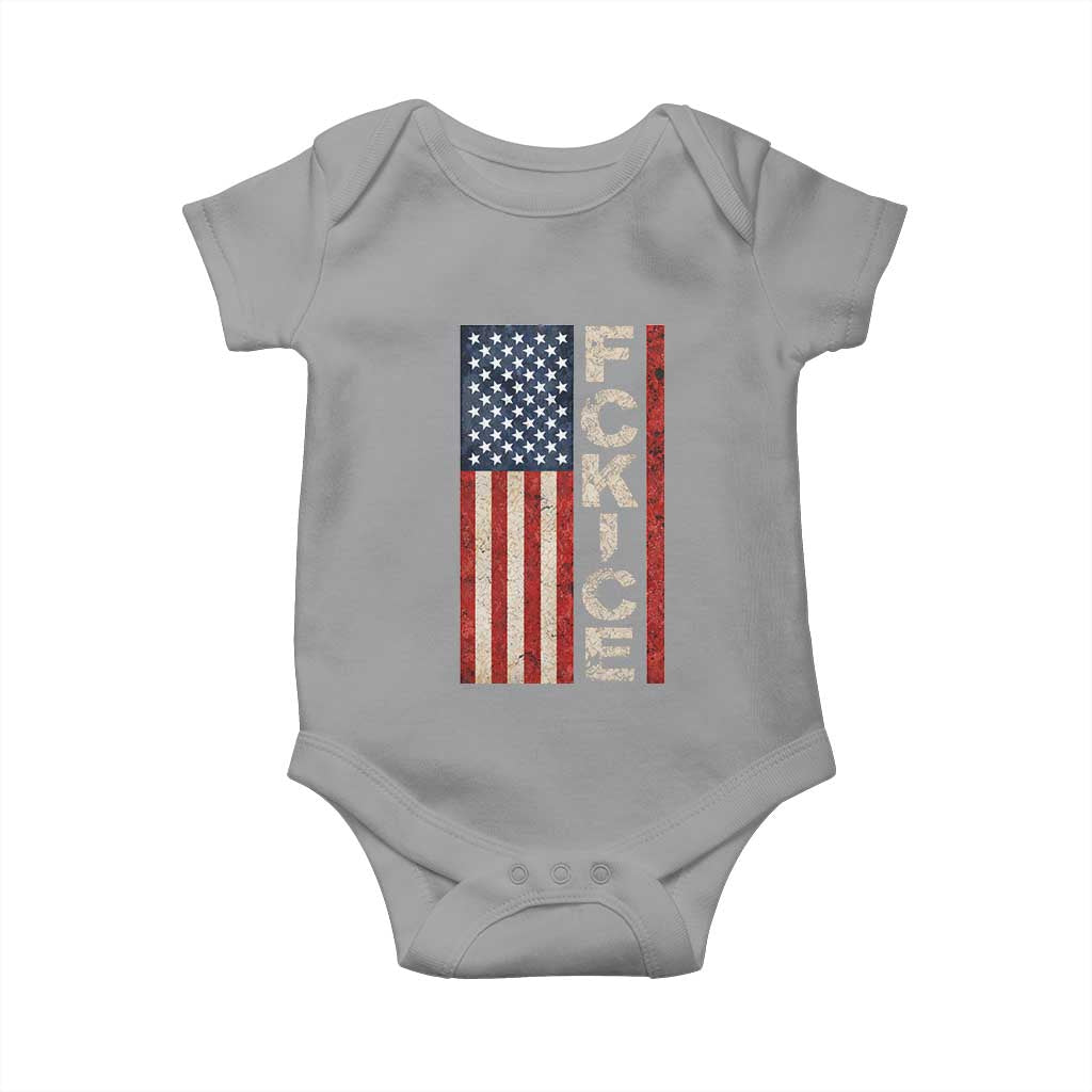 F Ice Retro Distressed American Flag Baby Onesie Patriotic Against Ice Justice Protest Resistance TS02 Sport Gray Print Your Wear