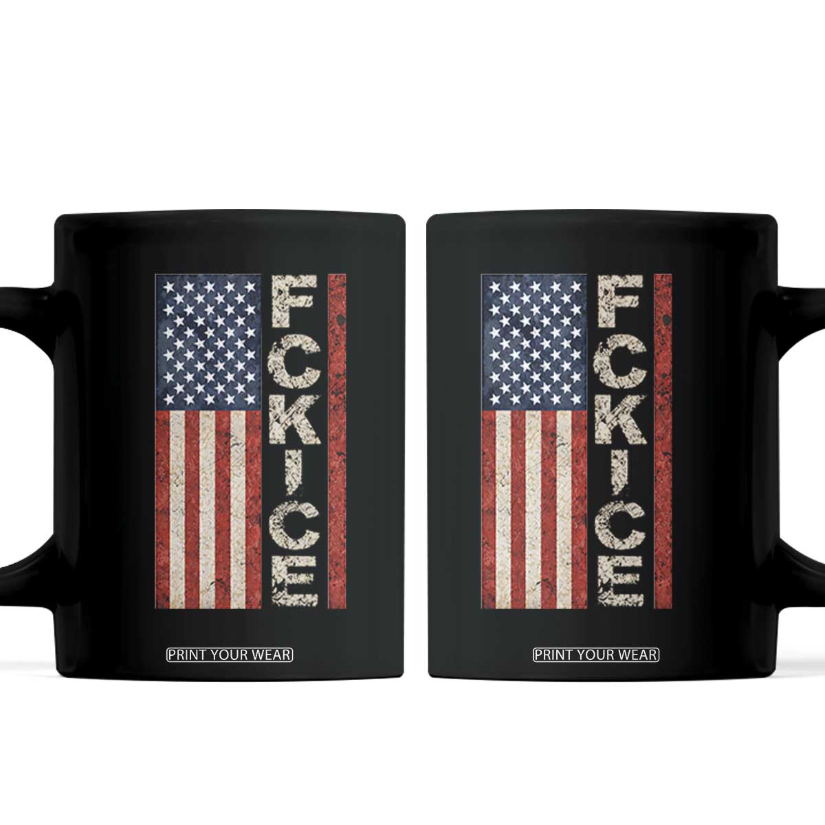 F Ice Retro Distressed American Flag Coffee Mug Patriotic Against Ice Justice Protest Resistance TS02 Black Print Your Wear