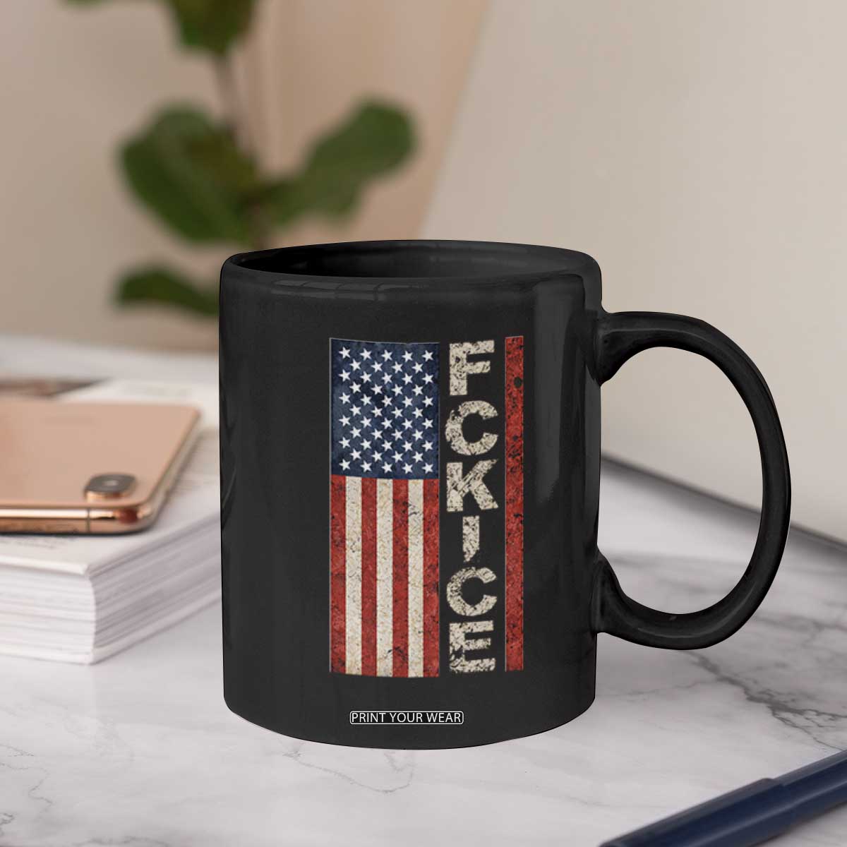 F Ice Retro Distressed American Flag Coffee Mug Patriotic Against Ice Justice Protest Resistance TS02 Print Your Wear