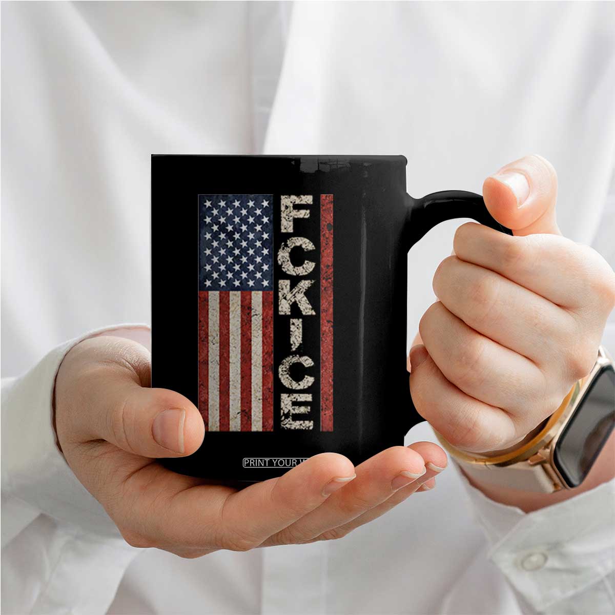 F Ice Retro Distressed American Flag Coffee Mug Patriotic Against Ice Justice Protest Resistance TS02 Print Your Wear