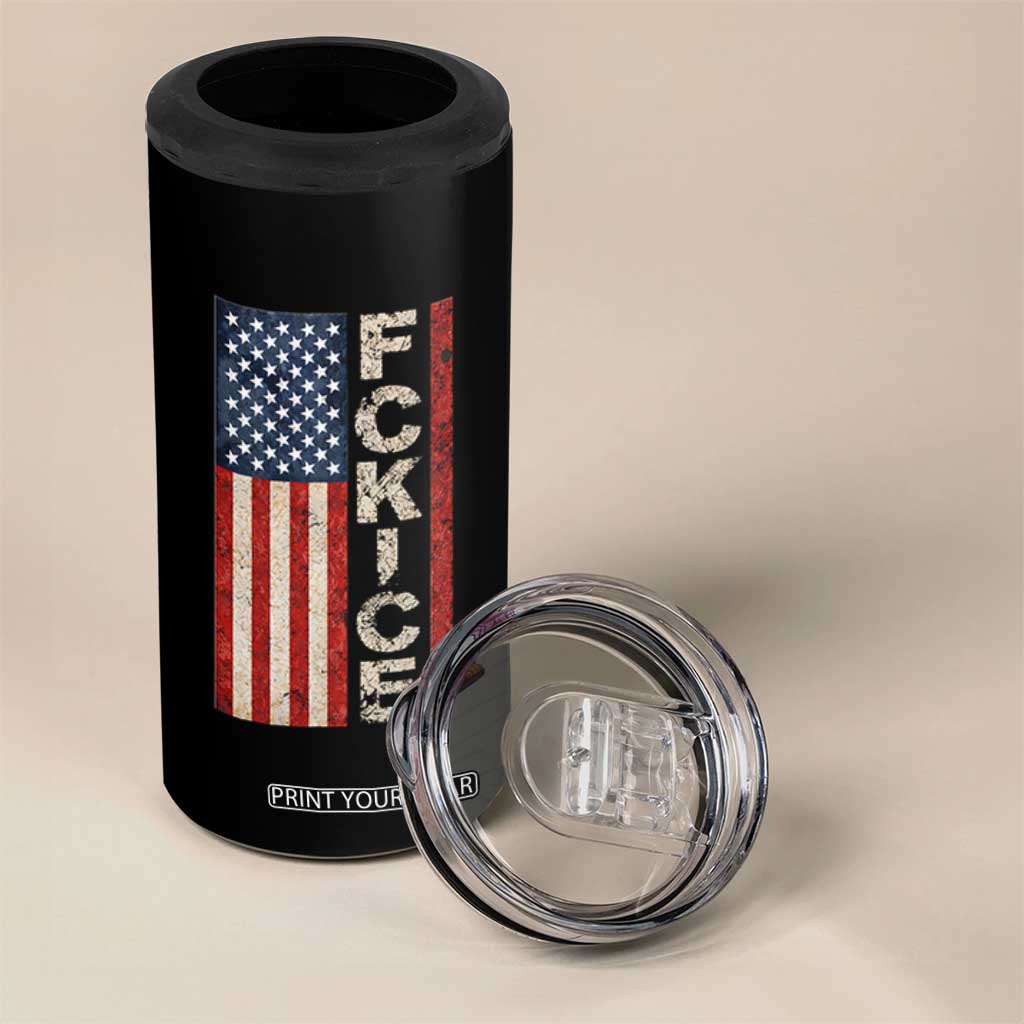 F Ice Retro Distressed American Flag 4 in 1 Can Cooler Tumbler Patriotic Against Ice Justice Protest Resistance TS02 Print Your Wear