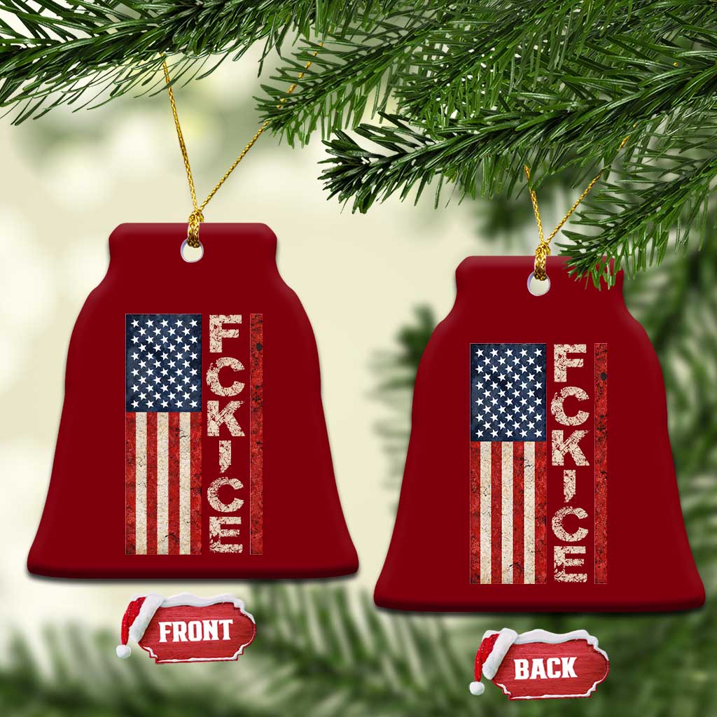 F Ice Retro Distressed American Flag Ceramic Ornament Patriotic Against Ice Justice Protest Resistance TS02 Print Your Wear