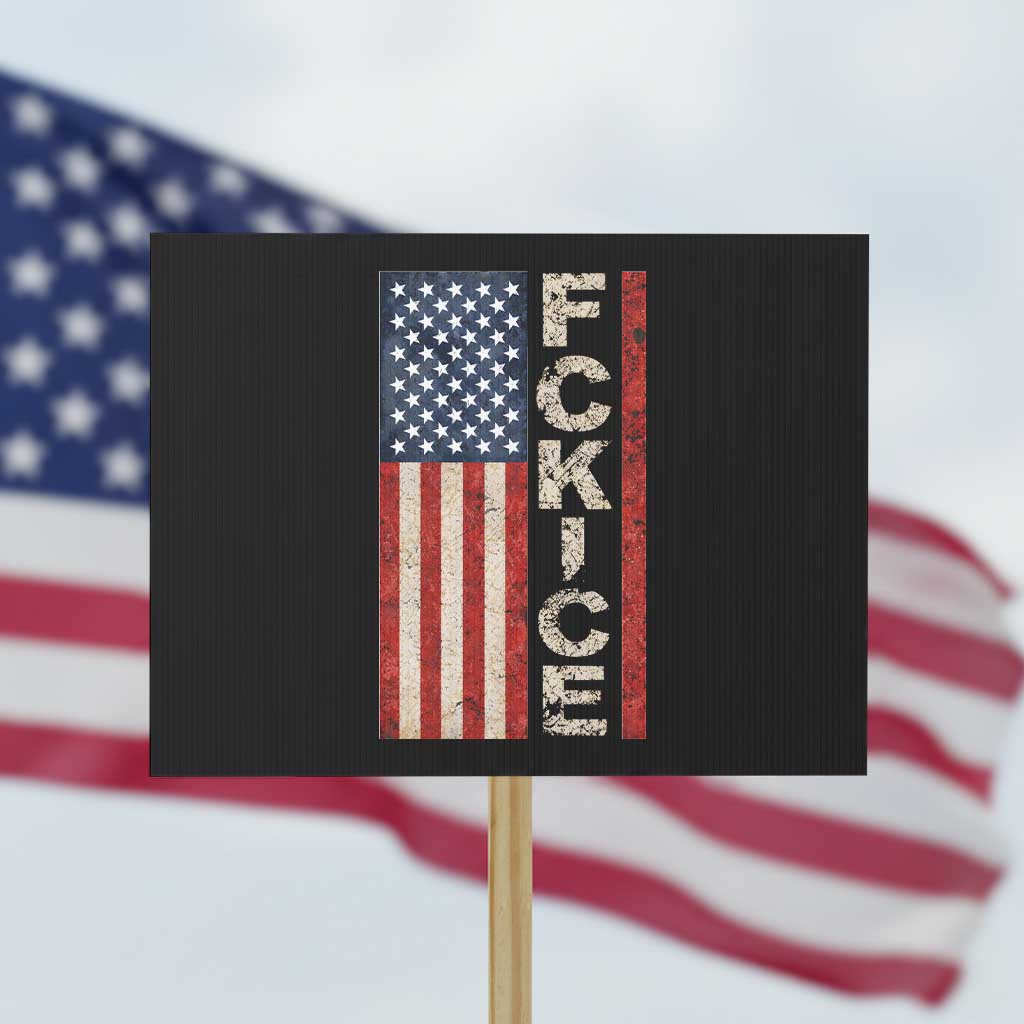 F Ice Retro Distressed American Flag Protest Sign Patriotic Against Ice Justice Protest Resistance TS02 Horizontal 18