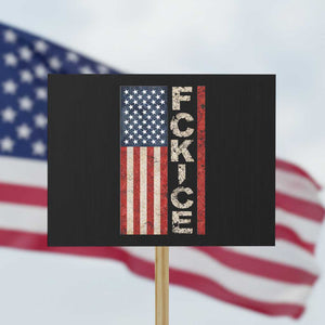 F Ice Retro Distressed American Flag Protest Sign Patriotic Against Ice Justice Protest Resistance TS02 Horizontal 18" × 24" Black Print Your Wear