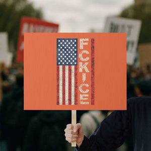 F Ice Retro Distressed American Flag Protest Sign Patriotic Against Ice Justice Protest Resistance TS02 Horizontal 18" × 24" Orange Print Your Wear
