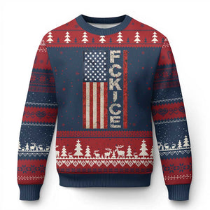 F Ice Retro Distressed American Flag Ugly Christmas Sweater Patriotic Against Ice Justice Protest Resistance TS02 Navy Red Print Your Wear