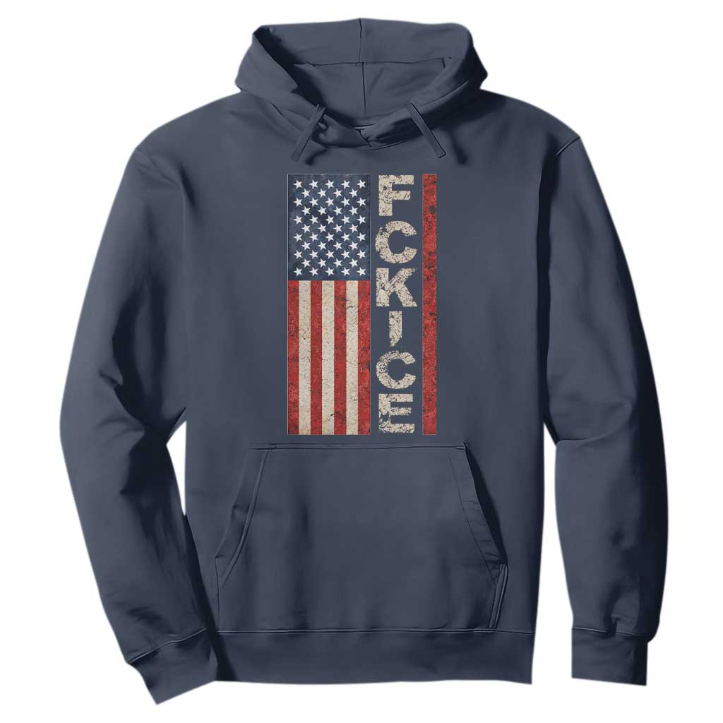 F Ice Retro Distressed American Flag Hoodie Patriotic Against Ice Justice Protest Resistance TS02 Navy Print Your Wear