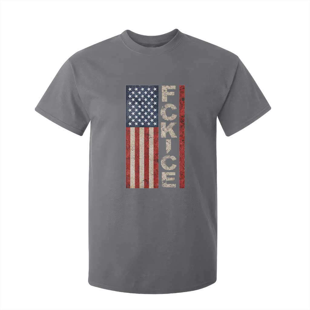 F Ice Retro Distressed American Flag T Shirt For Kid Patriotic Against Ice Justice Protest Resistance TS02 Charcoal Print Your Wear