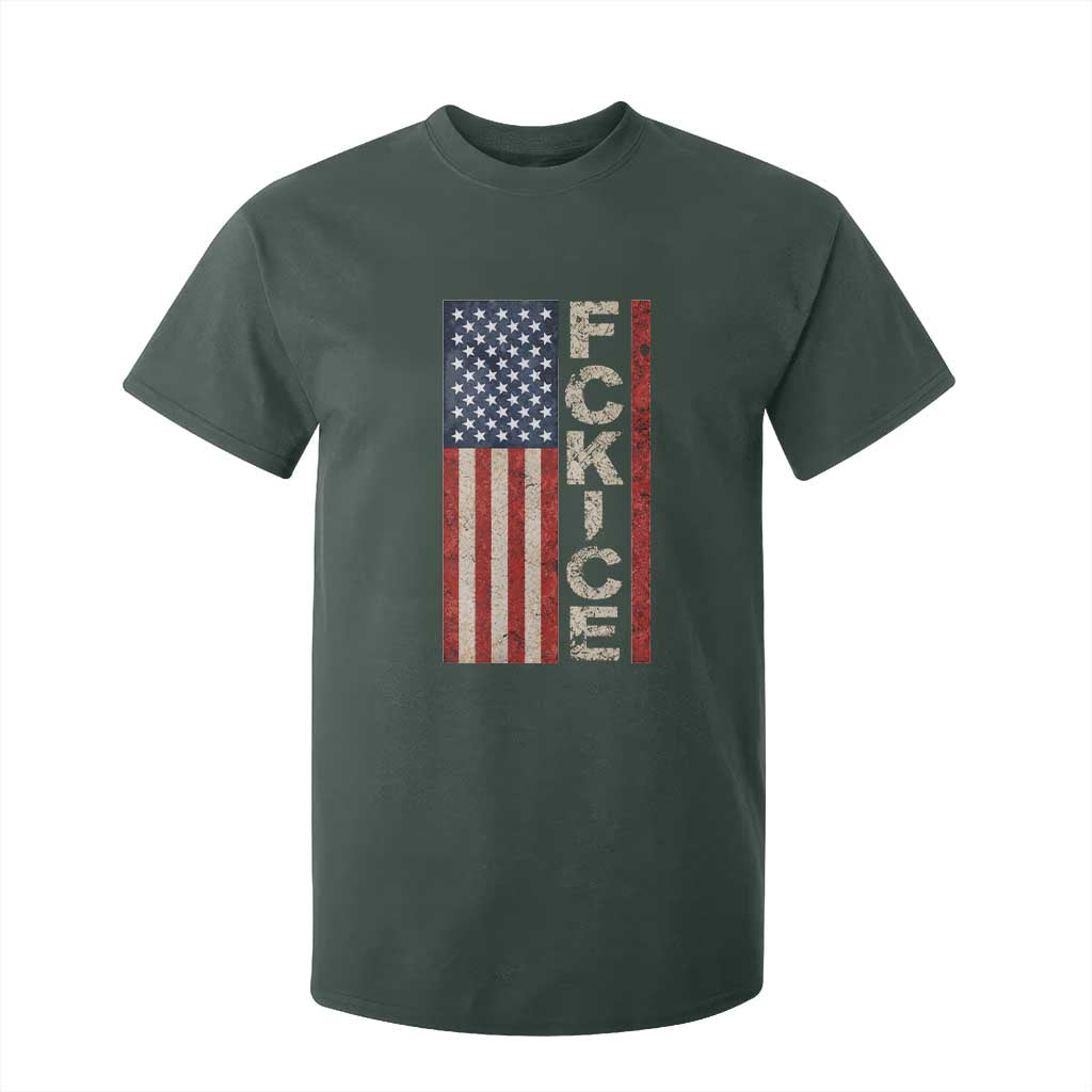 F Ice Retro Distressed American Flag T Shirt For Kid Patriotic Against Ice Justice Protest Resistance TS02 Dark Forest Green Print Your Wear