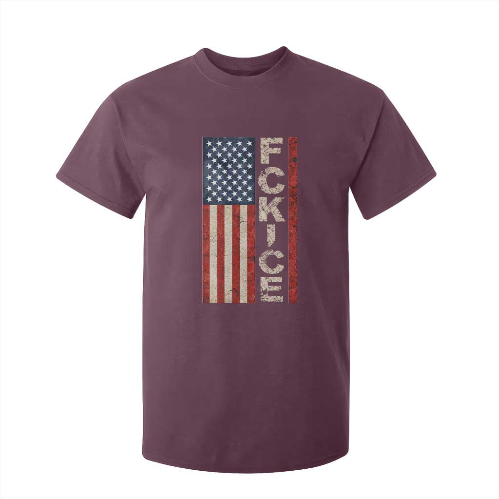 F Ice Retro Distressed American Flag T Shirt For Kid Patriotic Against Ice Justice Protest Resistance TS02 Maroon Print Your Wear