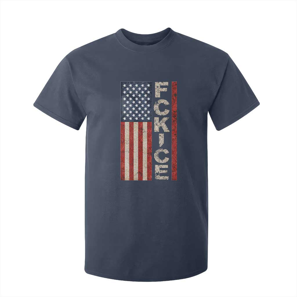 F Ice Retro Distressed American Flag T Shirt For Kid Patriotic Against Ice Justice Protest Resistance TS02 Navy Print Your Wear