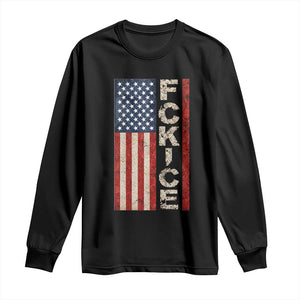 F Ice Retro Distressed American Flag Long Sleeve Shirt Patriotic Against Ice Justice Protest Resistance TS02 Black Print Your Wear