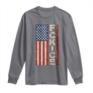 F Ice Retro Distressed American Flag Long Sleeve Shirt Patriotic Against Ice Justice Protest Resistance TS02 Charcoal Print Your Wear