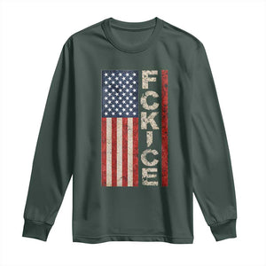 F Ice Retro Distressed American Flag Long Sleeve Shirt Patriotic Against Ice Justice Protest Resistance TS02 Dark Forest Green Print Your Wear