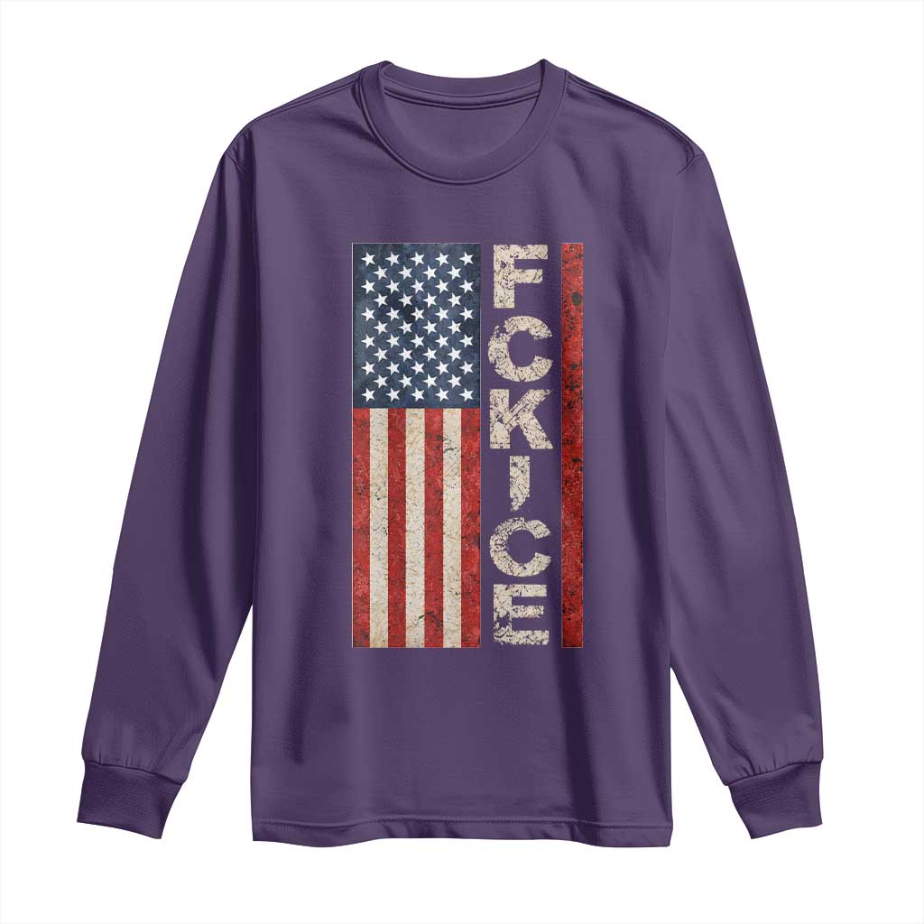 F Ice Retro Distressed American Flag Long Sleeve Shirt Patriotic Against Ice Justice Protest Resistance TS02 Purple Print Your Wear