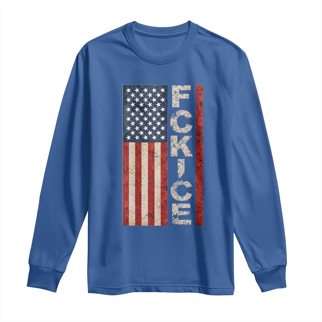 F Ice Retro Distressed American Flag Long Sleeve Shirt Patriotic Against Ice Justice Protest Resistance TS02 Royal Blue Print Your Wear