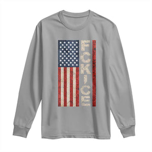 F Ice Retro Distressed American Flag Long Sleeve Shirt Patriotic Against Ice Justice Protest Resistance TS02 Sport Gray Print Your Wear