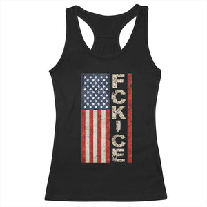 F Ice Retro Distressed American Flag Racerback Tank Top Patriotic Against Ice Justice Protest Resistance TS02 Black Print Your Wear