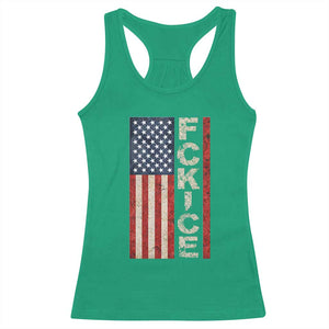 F Ice Retro Distressed American Flag Racerback Tank Top Patriotic Against Ice Justice Protest Resistance TS02 Irish Green Print Your Wear