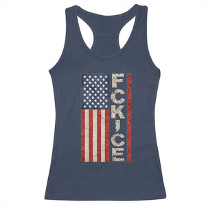 F Ice Retro Distressed American Flag Racerback Tank Top Patriotic Against Ice Justice Protest Resistance TS02 Navy Print Your Wear