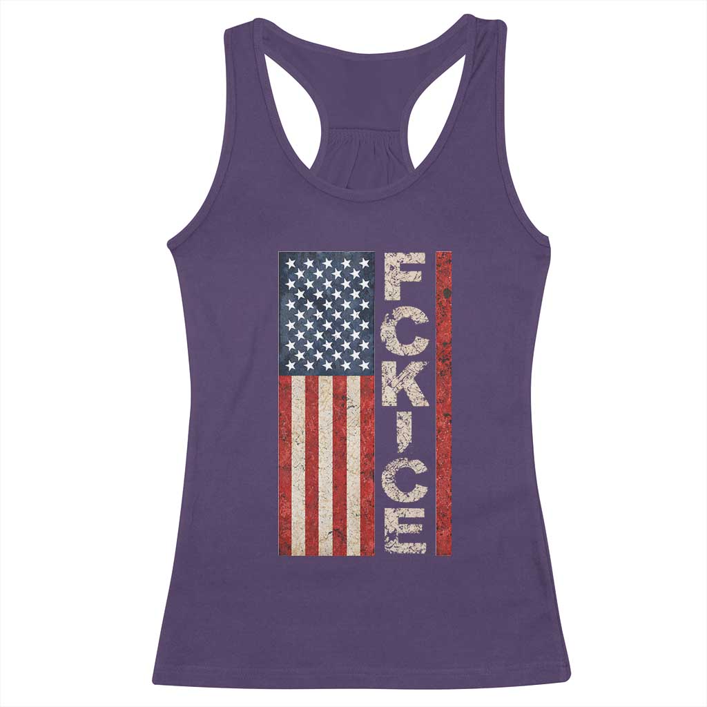 F Ice Retro Distressed American Flag Racerback Tank Top Patriotic Against Ice Justice Protest Resistance TS02 Purple Print Your Wear