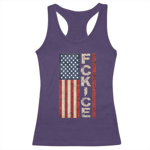 F Ice Retro Distressed American Flag Racerback Tank Top Patriotic Against Ice Justice Protest Resistance TS02 Purple Print Your Wear