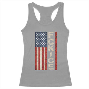 F Ice Retro Distressed American Flag Racerback Tank Top Patriotic Against Ice Justice Protest Resistance TS02 Sport Gray Print Your Wear