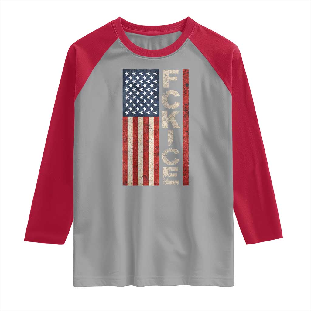 F Ice Retro Distressed American Flag Raglan Shirt Patriotic Against Ice Justice Protest Resistance TS02 Sport Gray Red Print Your Wear