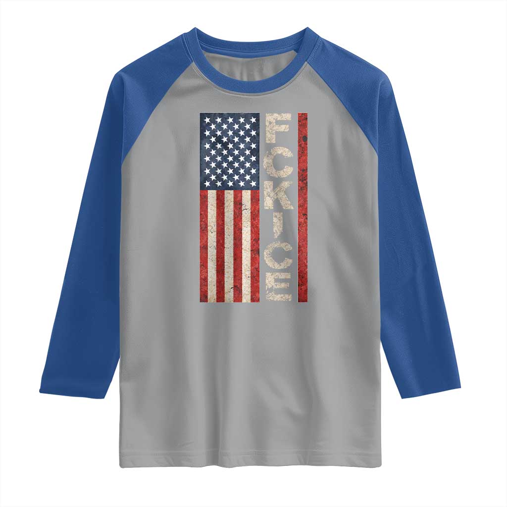 F Ice Retro Distressed American Flag Raglan Shirt Patriotic Against Ice Justice Protest Resistance TS02 Sport Gray Royal Print Your Wear