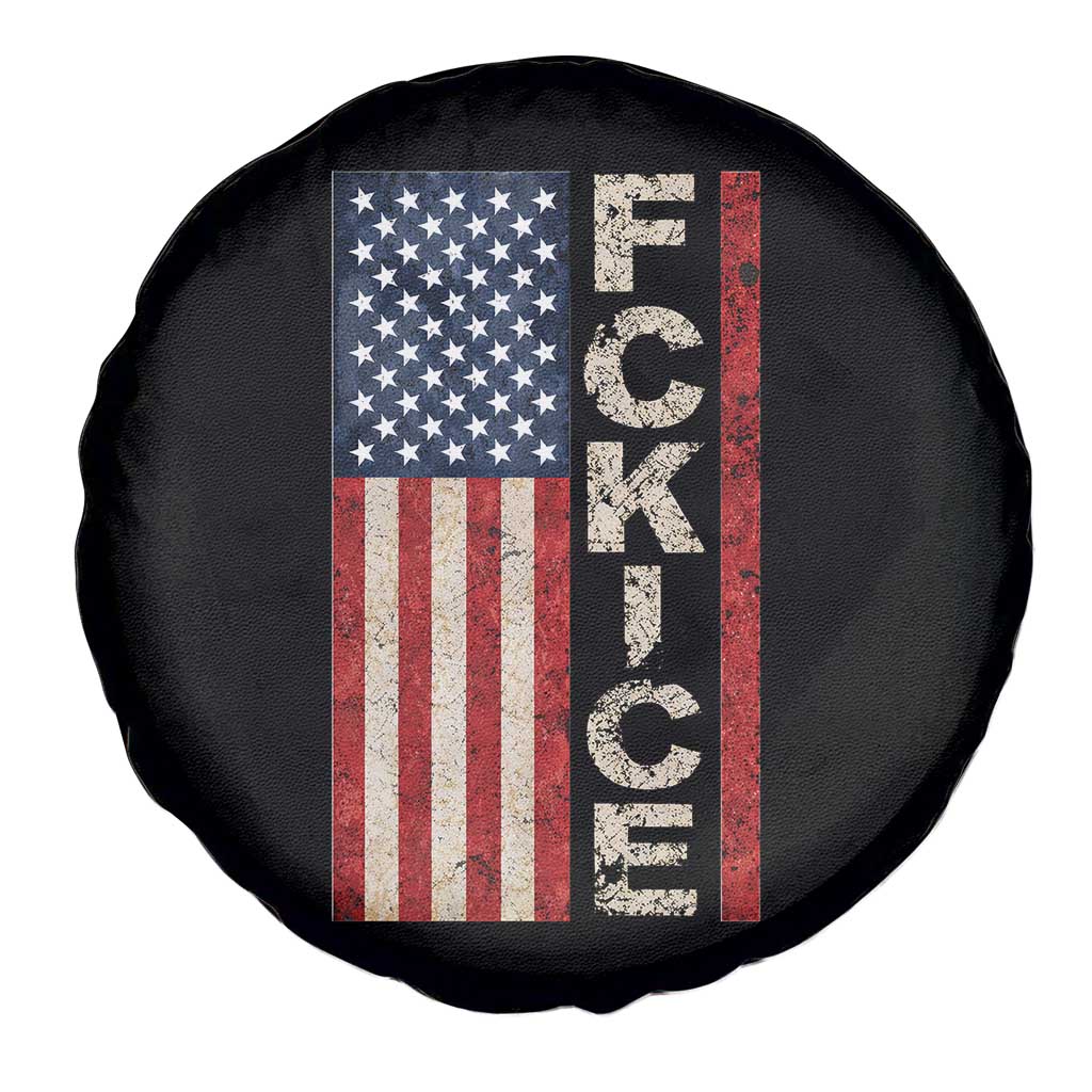 F Ice Retro Distressed American Flag Spare Tire Cover Patriotic Against Ice Justice Protest Resistance TS02 Print Your Wear