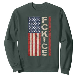 F Ice Retro Distressed American Flag Sweatshirt Patriotic Against Ice Justice Protest Resistance TS02 Dark Forest Green Print Your Wear