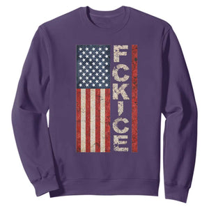 F Ice Retro Distressed American Flag Sweatshirt Patriotic Against Ice Justice Protest Resistance TS02 Purple Print Your Wear