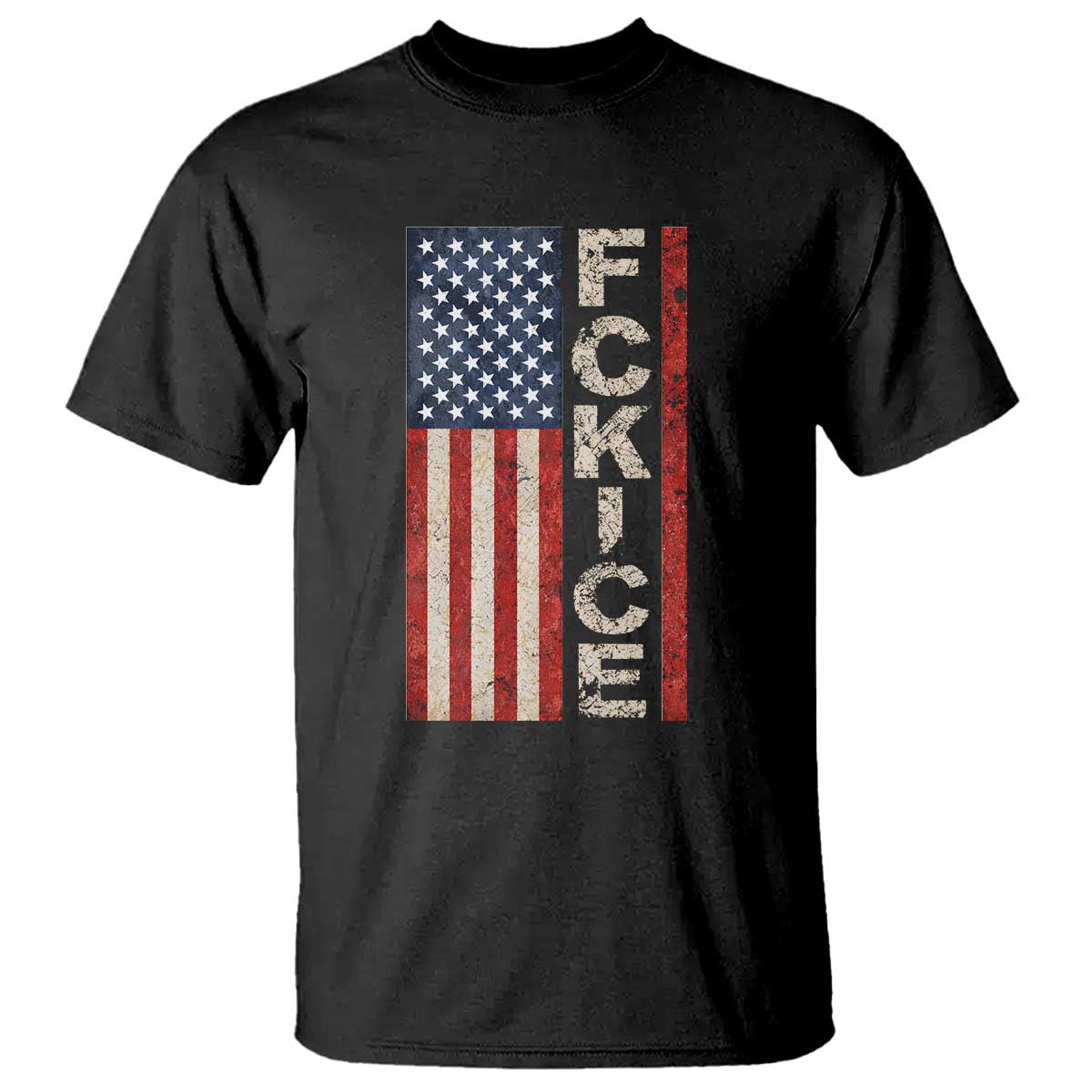 F Ice Retro Distressed American Flag T Shirt Patriotic Against Ice Justice Protest Resistance TS02 Black Print Your Wear