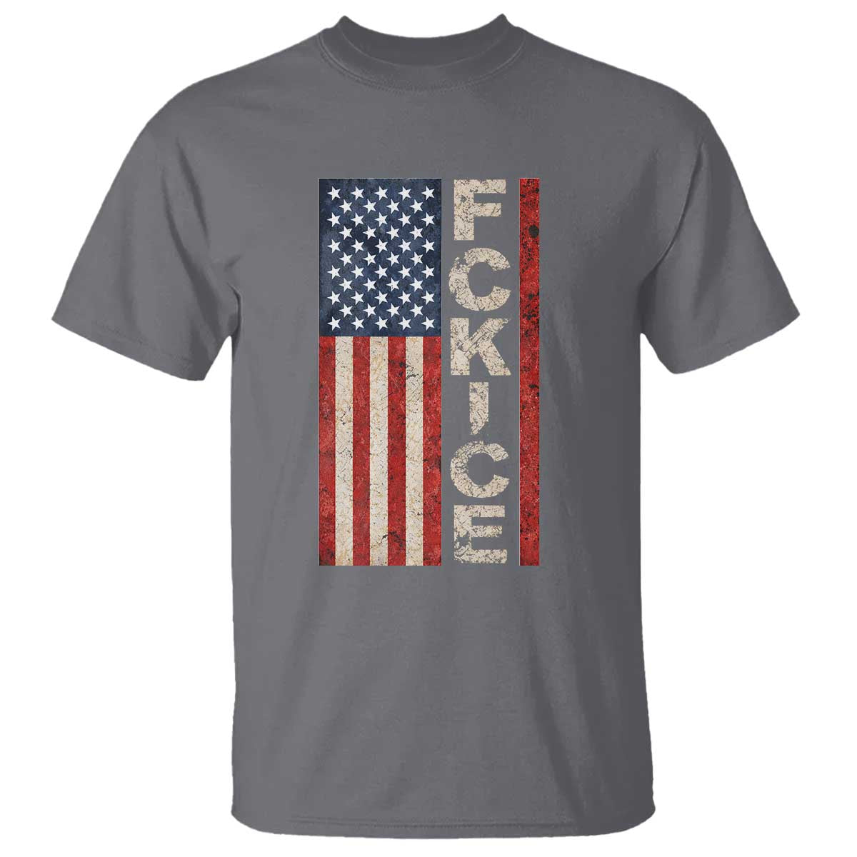 F Ice Retro Distressed American Flag T Shirt Patriotic Against Ice Justice Protest Resistance TS02 Charcoal Print Your Wear