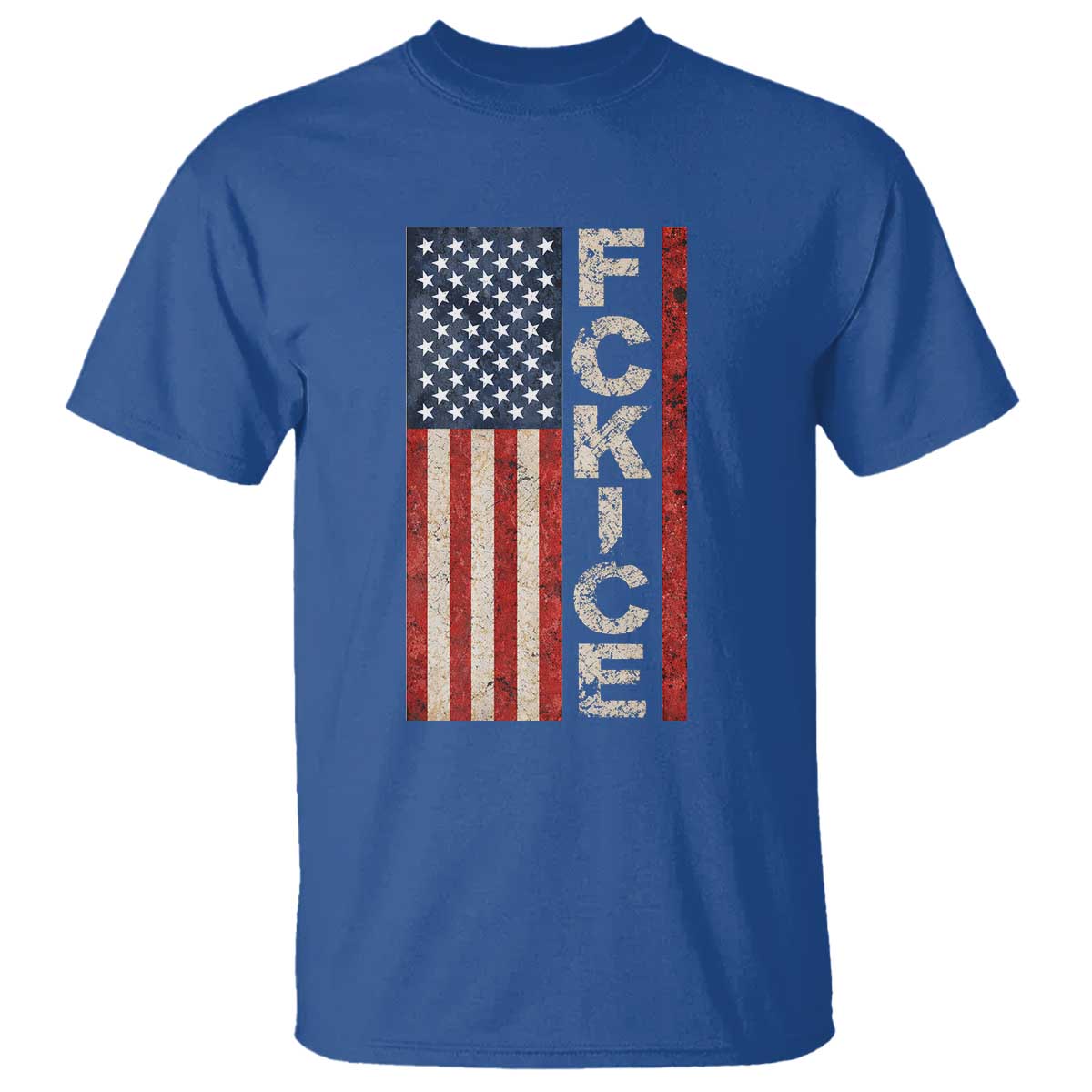 F Ice Retro Distressed American Flag T Shirt Patriotic Against Ice Justice Protest Resistance TS02 Royal Blue Print Your Wear