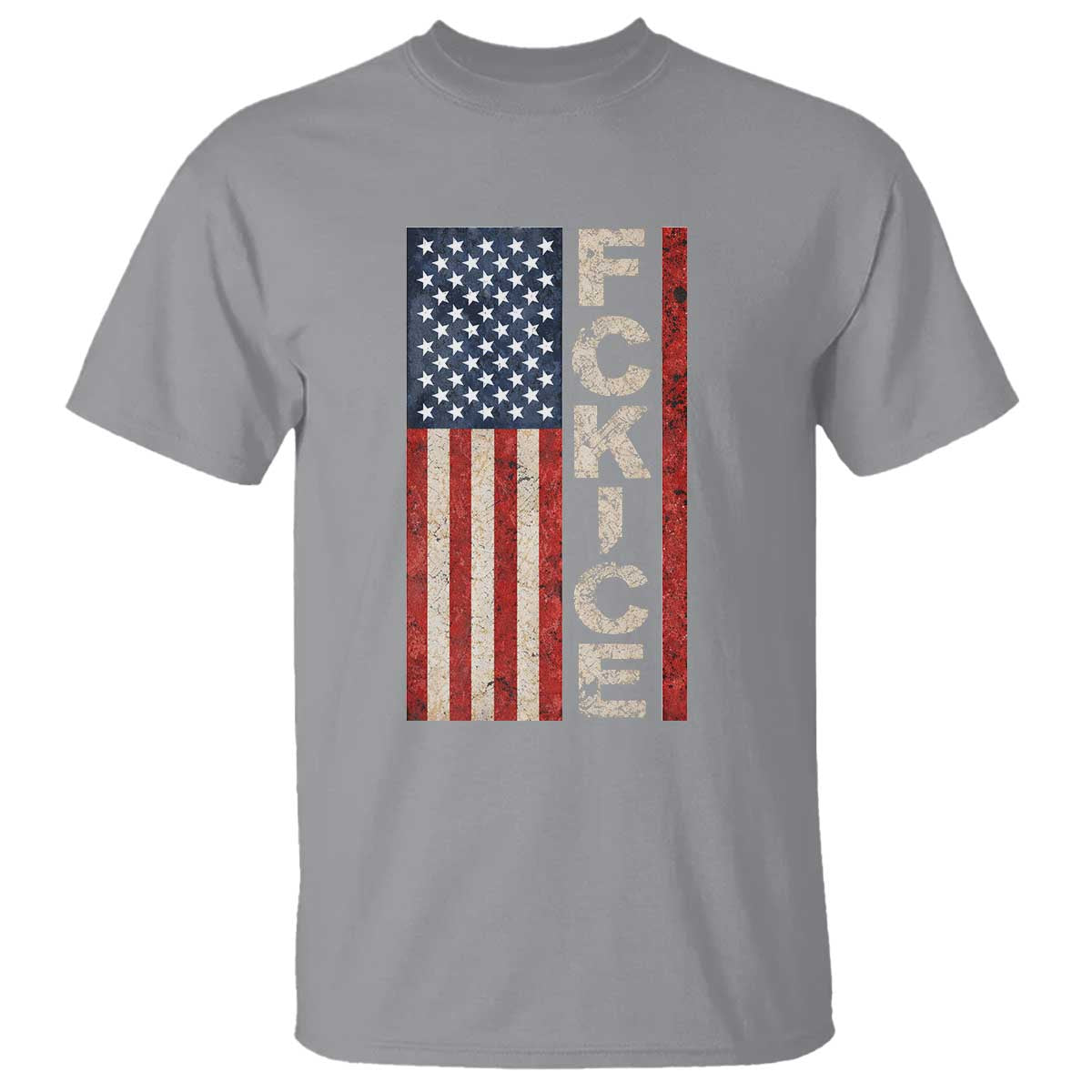 F Ice Retro Distressed American Flag T Shirt Patriotic Against Ice Justice Protest Resistance TS02 Sport Gray Print Your Wear