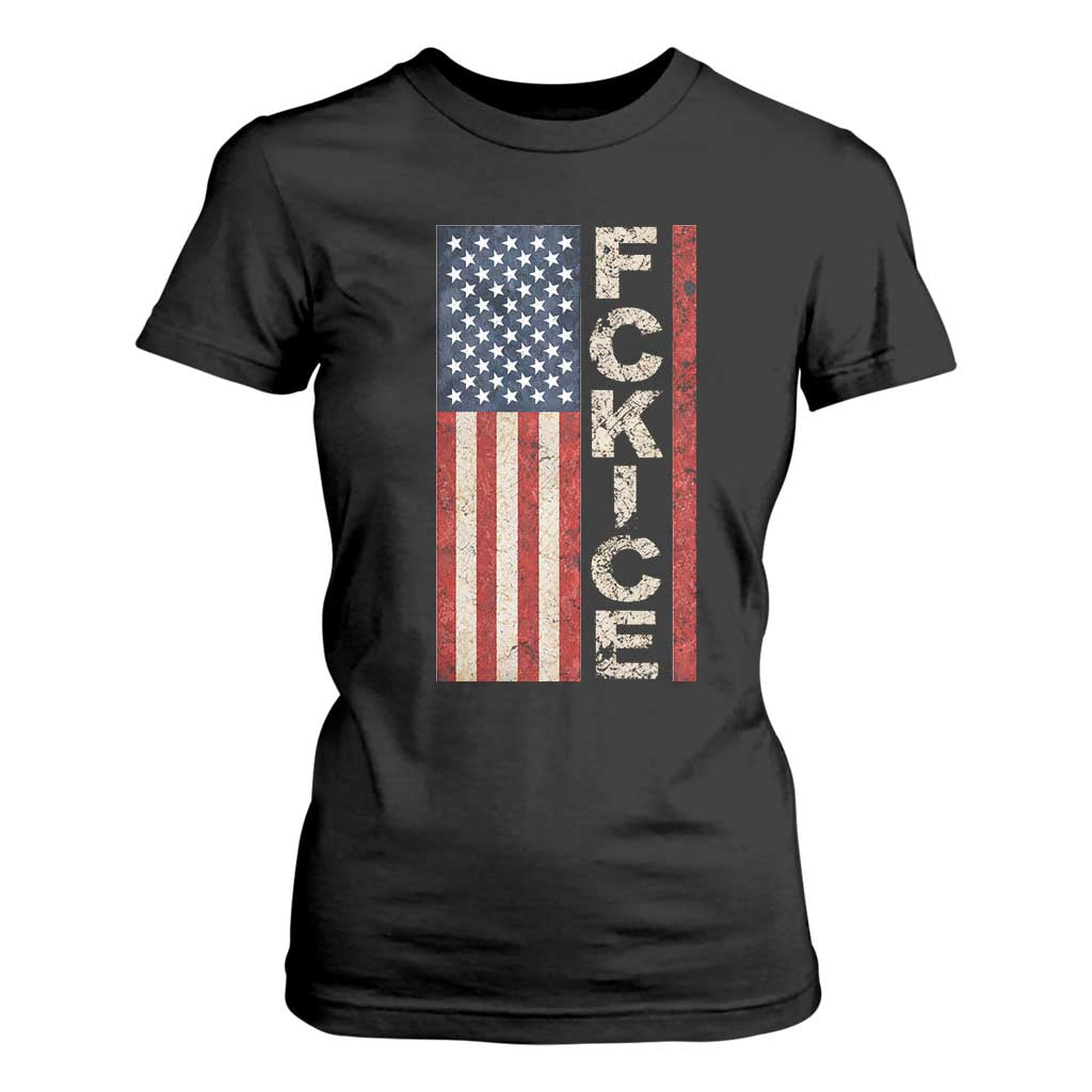 F Ice Retro Distressed American Flag T Shirt For Women Patriotic Against Ice Justice Protest Resistance TS02 Black Print Your Wear