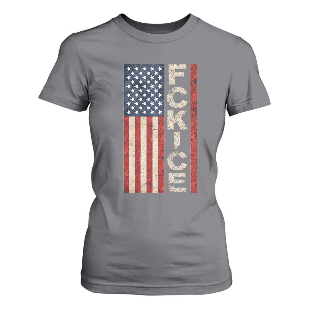 F Ice Retro Distressed American Flag T Shirt For Women Patriotic Against Ice Justice Protest Resistance TS02 Charcoal Print Your Wear