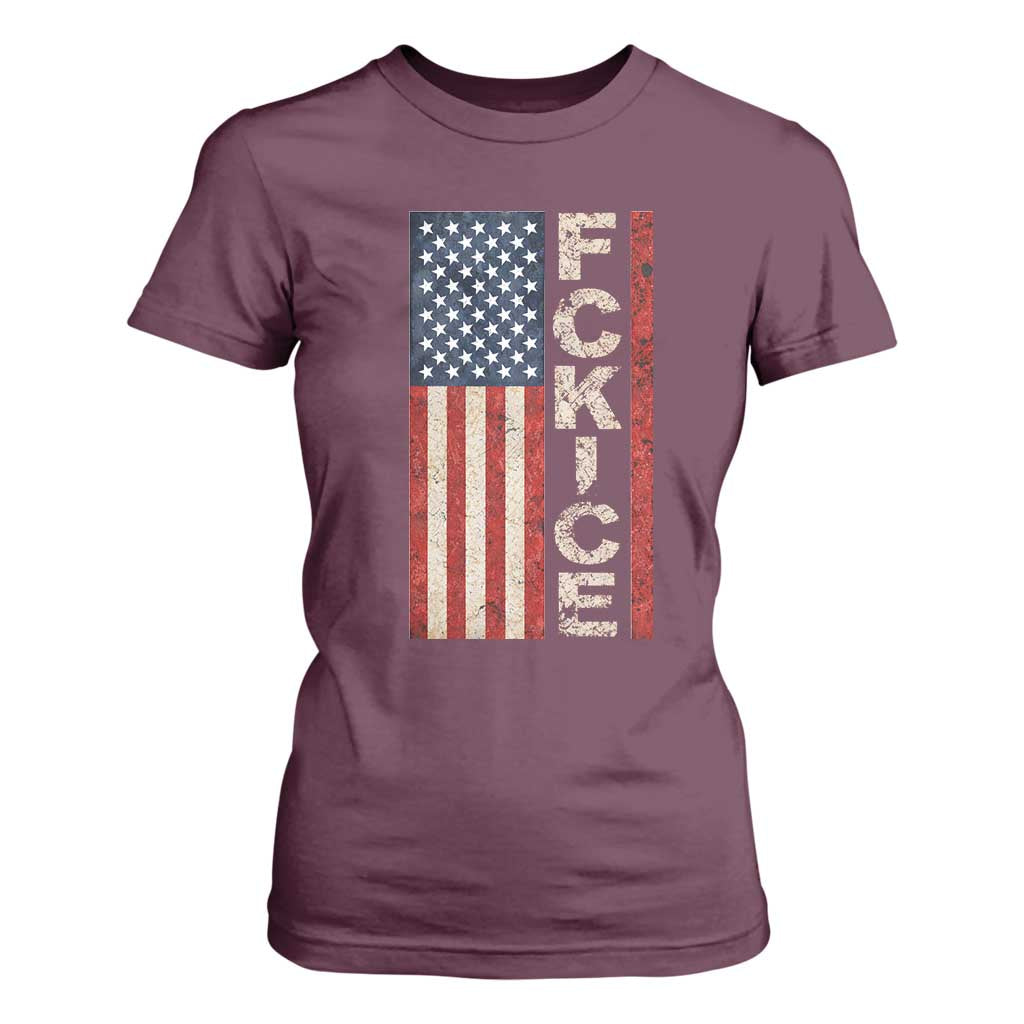 F Ice Retro Distressed American Flag T Shirt For Women Patriotic Against Ice Justice Protest Resistance TS02 Maroon Print Your Wear