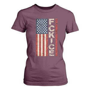 F Ice Retro Distressed American Flag T Shirt For Women Patriotic Against Ice Justice Protest Resistance TS02 Maroon Print Your Wear