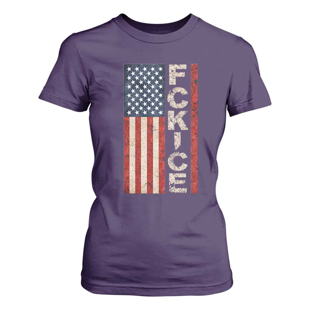 F Ice Retro Distressed American Flag T Shirt For Women Patriotic Against Ice Justice Protest Resistance TS02 Purple Print Your Wear