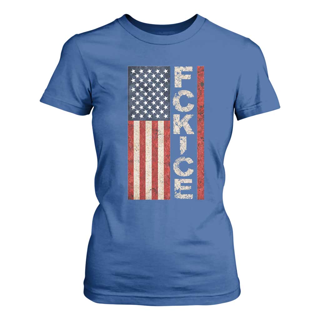 F Ice Retro Distressed American Flag T Shirt For Women Patriotic Against Ice Justice Protest Resistance TS02 Royal Blue Print Your Wear