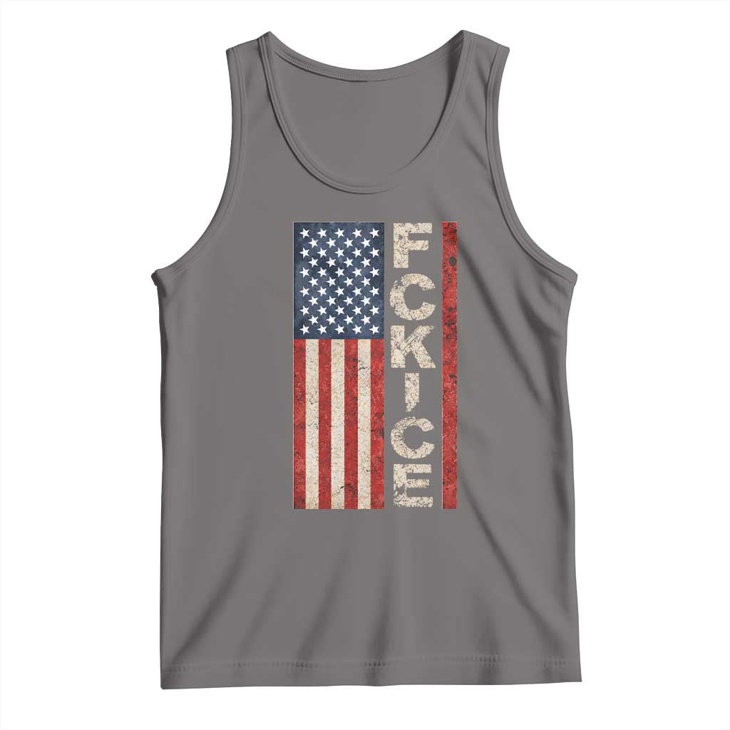 F Ice Retro Distressed American Flag Tank Top Patriotic Against Ice Justice Protest Resistance TS02 Deep Heather Print Your Wear