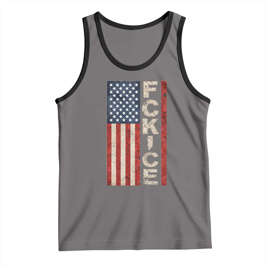 F Ice Retro Distressed American Flag Tank Top Patriotic Against Ice Justice Protest Resistance TS02 Deep Heather Black Print Your Wear