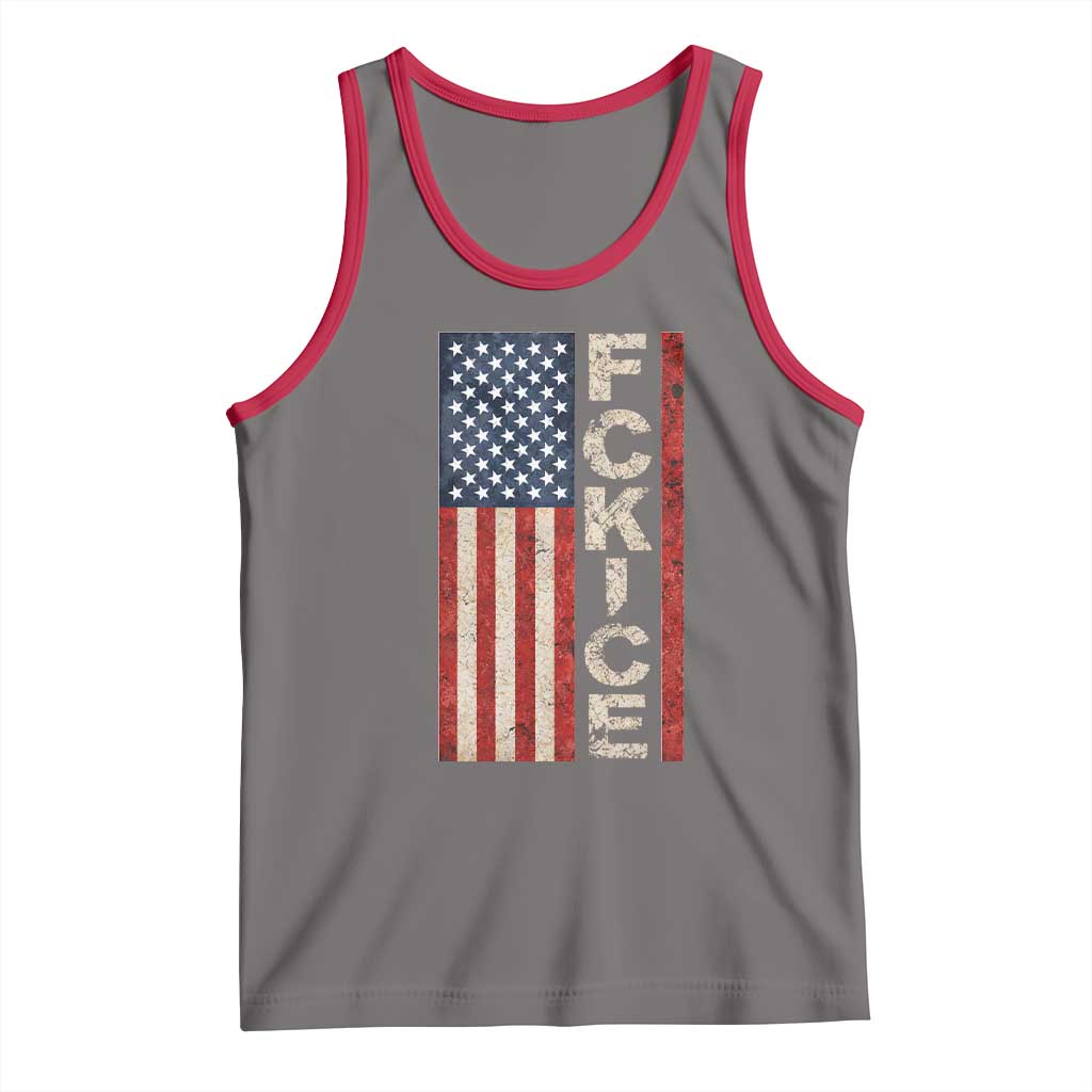 F Ice Retro Distressed American Flag Tank Top Patriotic Against Ice Justice Protest Resistance TS02 Deep Heather Red Print Your Wear